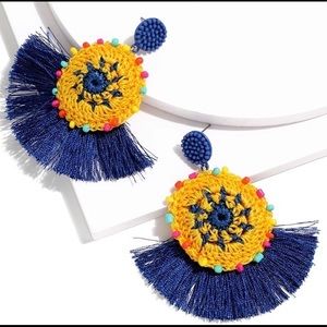 Beautiful hobo blue tassel Yellow crochet earrings